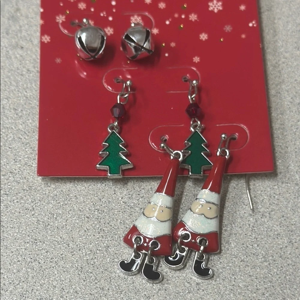 Festive Christmas Tree and Santa Earrings Set